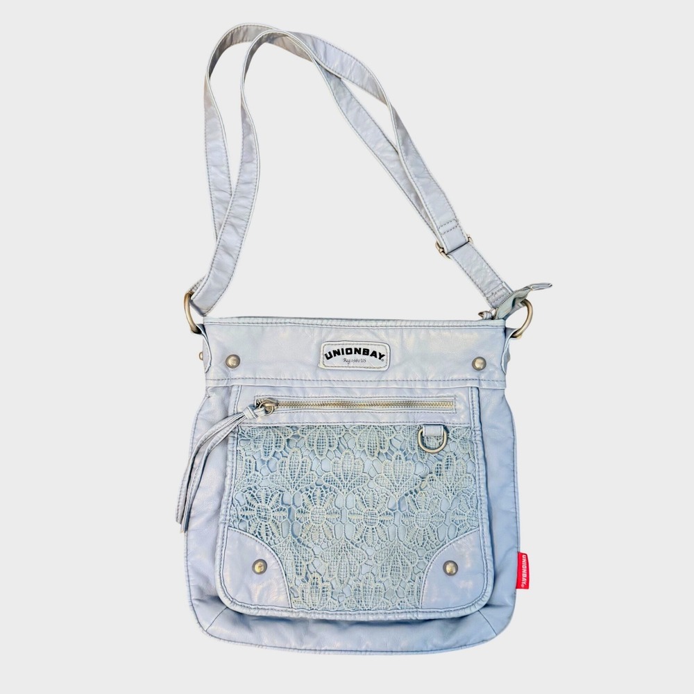 Vintage Faux Leather UnionBay Y2K Blue Lace Crossbody Purse 90s Small Adjust
